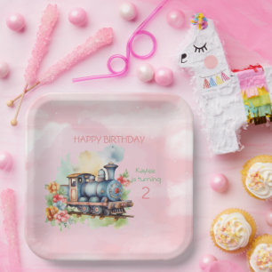 Train Engine Girl 2nd Birthday Paper Plate