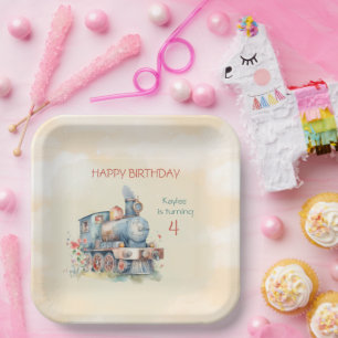 Train Engine Girl 4th Birthday Paper Plate