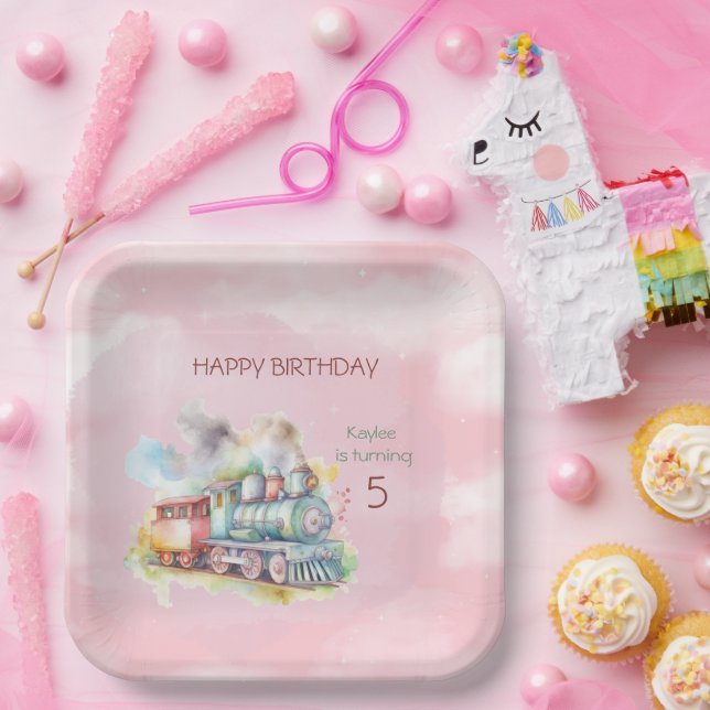 Train Engine Girl 5th.  Birthday  Paper Plate (Party)