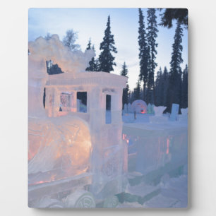 train engine Ice sculpture winter frozen snow art Plaque