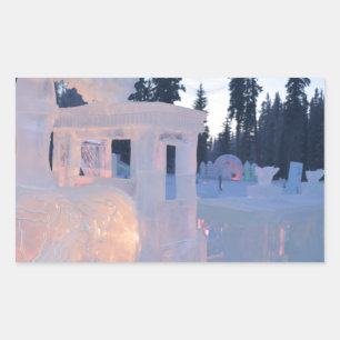 train engine Ice sculpture winter frozen snow art Rectangular Sticker