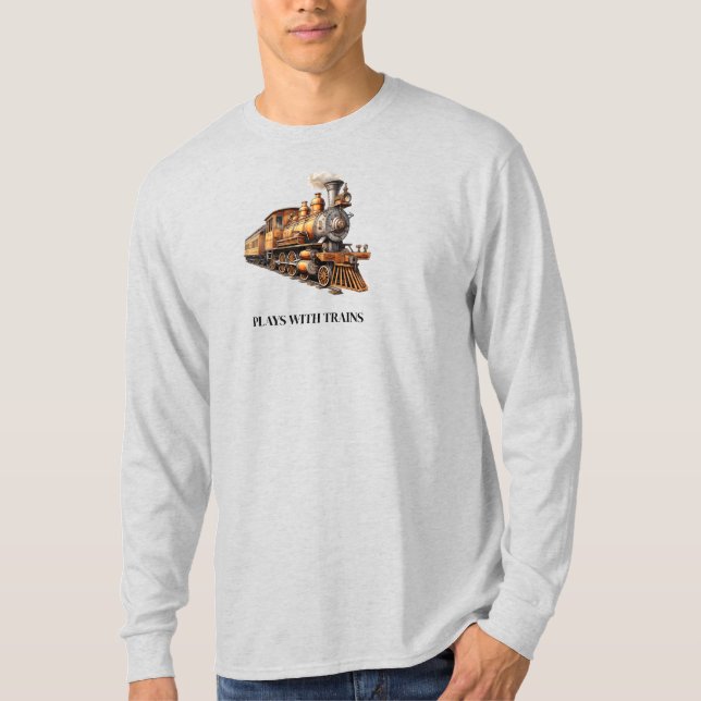 Train Engine Plays With Trains or Customise Text T-Shirt (Front)