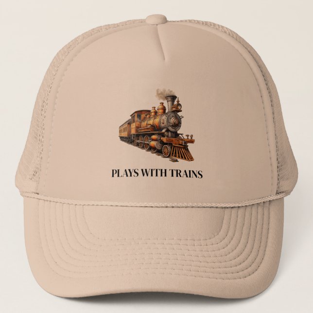 Train Engine Plays With Trains or Customise Text Trucker Hat (Front)