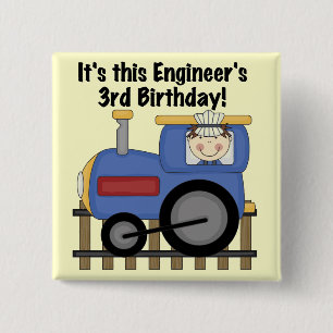 Train Engineer 3rd Birthday Tshirts and Gifts 15 Cm Square Badge
