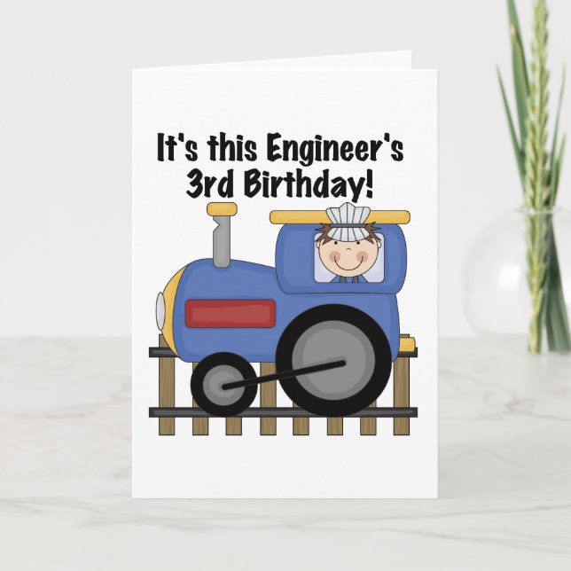 Train Engineer 3rd Birthday Tshirts and Gifts Card (Front)
