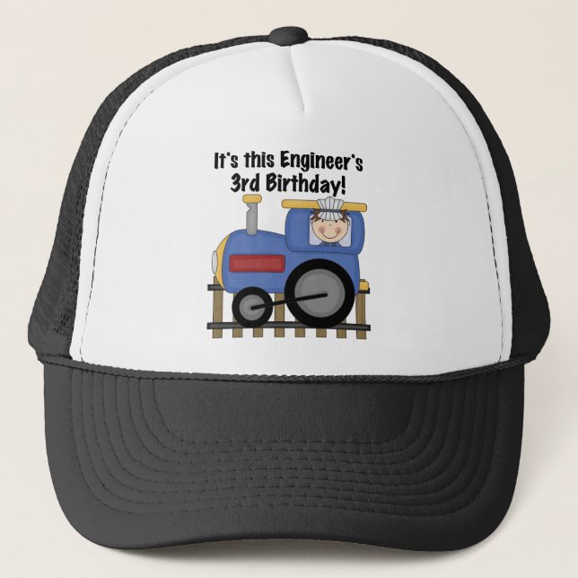 Train Engineer 3rd Birthday Tshirts and Gifts Trucker Hat (Front)