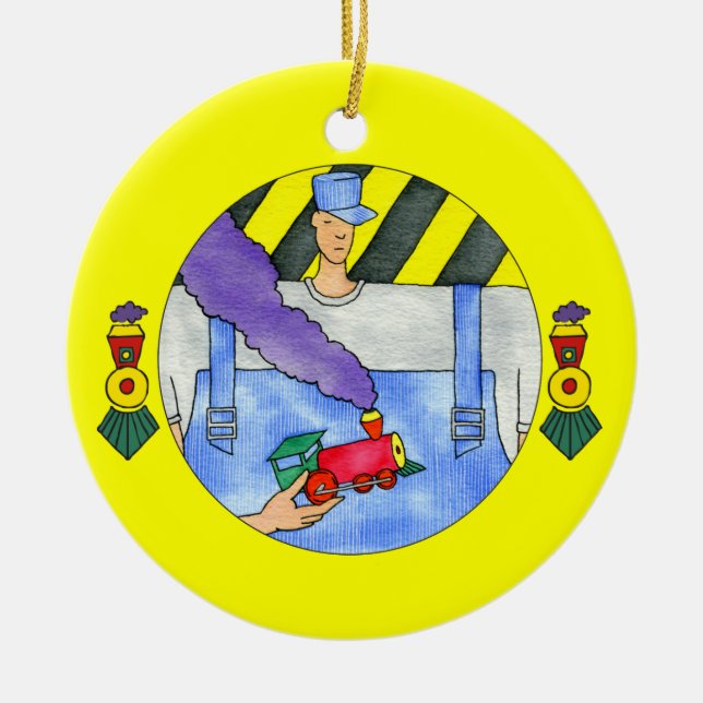 Train Engineer Ceramic Tree Decoration (Front)