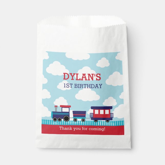 Train Favour Bags (Navy & Red) - Boys Kids Birthda (Front)