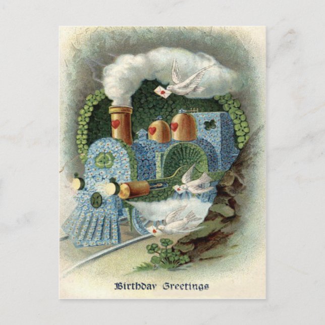 Train Forget Me Not Clover Dove Postcard (Front)