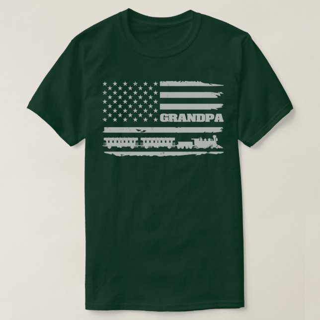 Train Grandpa American Flag USA T-Shirt (Design Front)