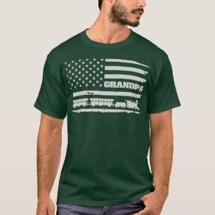 Train Grandpa American Flag USA T-Shirt