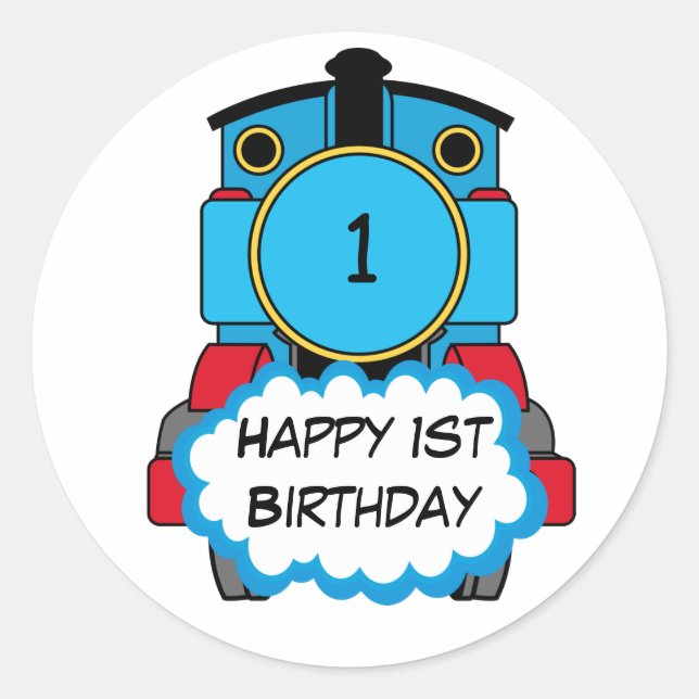 Train Happy Birthday round Sticker (Front)