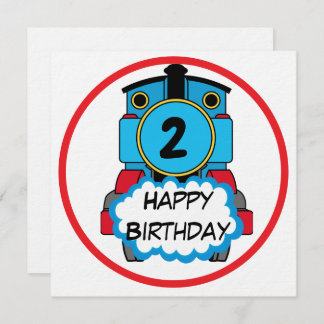 Train Happy Birthday round Sticker Invitation
