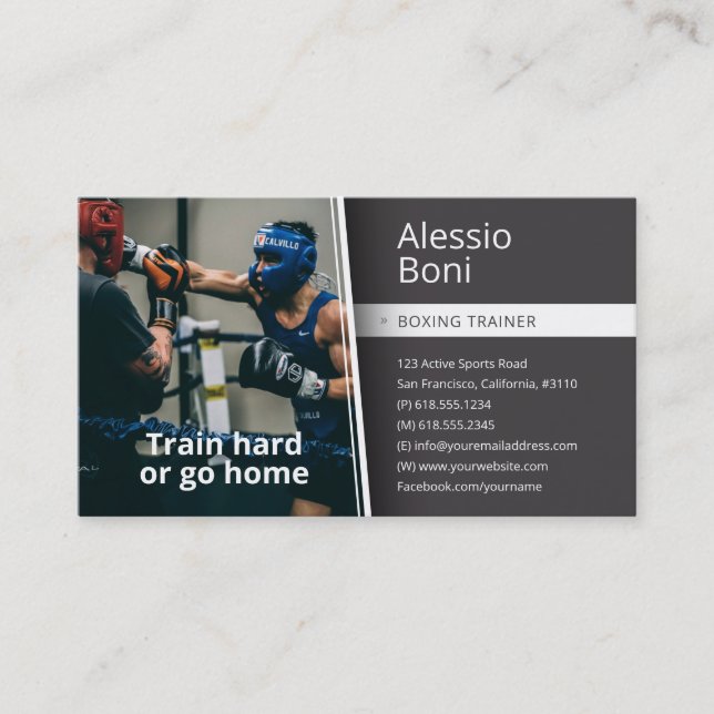 Train Hard | Boxing Trainer Business Card (Front)