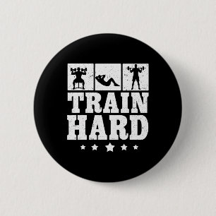 Train Hard Graphic Gym Fitness Training Weight Tra 6 Cm Round Badge