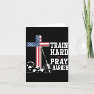 Train Hard Pray Harder Christian Workout Patriotic Card