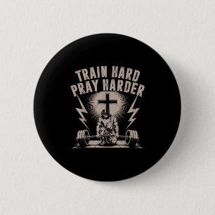 Train Hard Pray Harder Funny Christian Workout Gym 6 Cm Round Badge