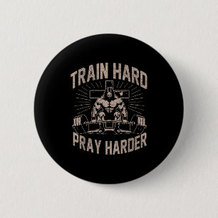 Train Hard Pray Harder Funny Christian Workout Gym 6 Cm Round Badge