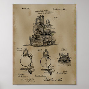 Train Headlight Patent Drawing Poster
