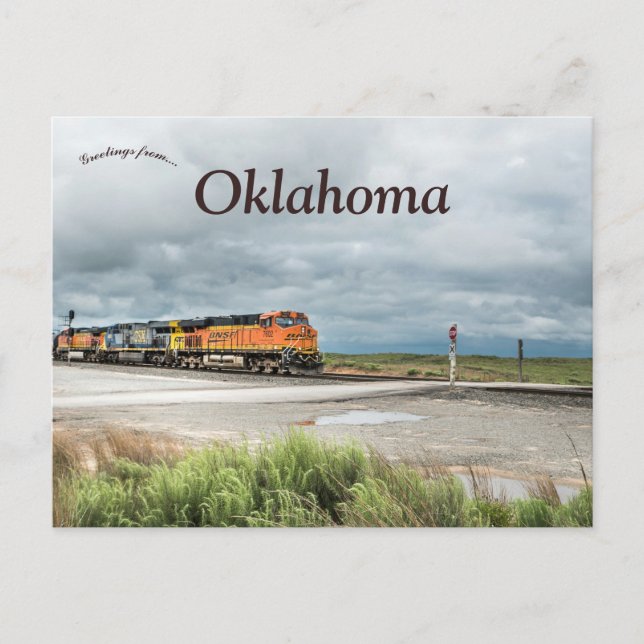 Train in Oklahoma on a Cloudy Day Postcard (Front)