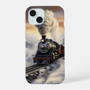 Train in Snowy Mountains iPhone 15 Case