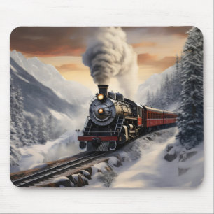 Train in Snowy Mountains Mouse Pad