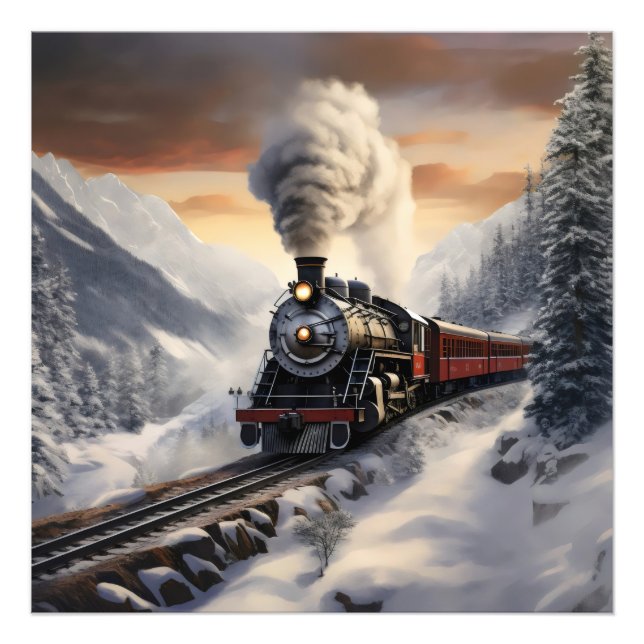 Train in Snowy Mountains Photo Print (Front)