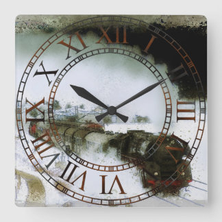 Train in the Deep of Trees - Vintage Steam Train S Square Wall Clock