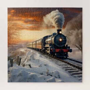 Train in Winter Evening Jigsaw Puzzle