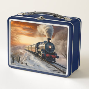 Train in Winter Evening Metal Lunch Box