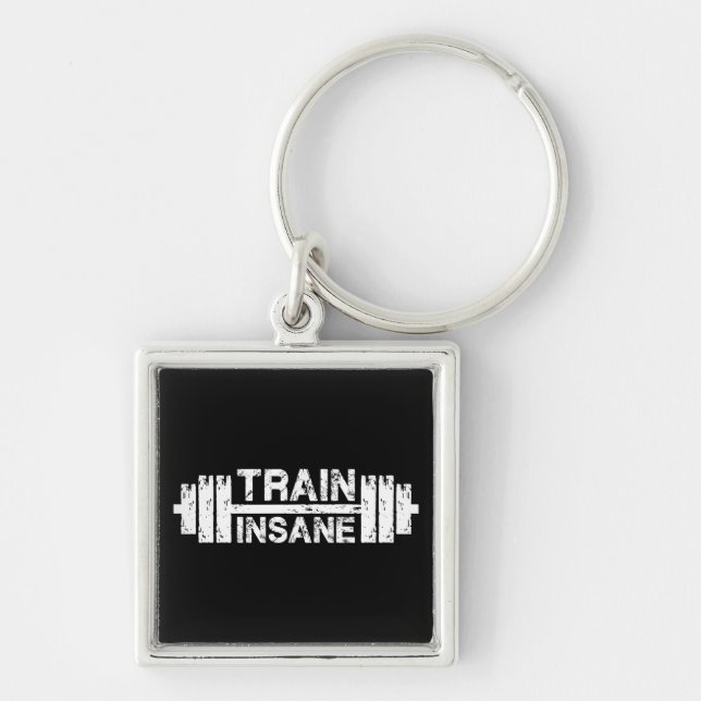 Train Insane - Barbell, Gym, Workout Inspirational Key Ring (Front)