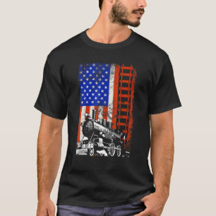 Train Locomotive Engine Usa American Flag 4th Of J T-Shirt