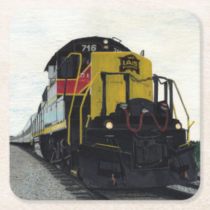 Train Locomotive on Railway Square Paper Coaster