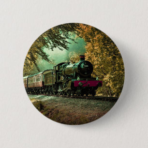 Train Locomotive Retro Vintage Fall Leaves 6 Cm Round Badge