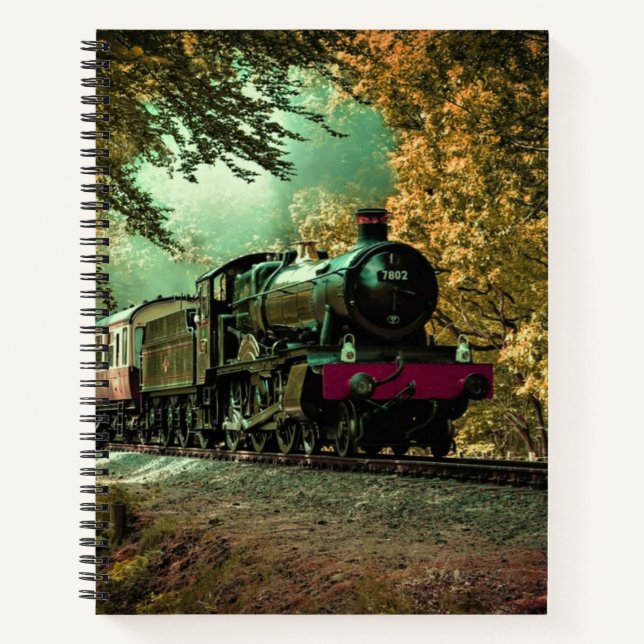 Train Locomotive Retro Vintage Fall Leaves Notebook (Front)