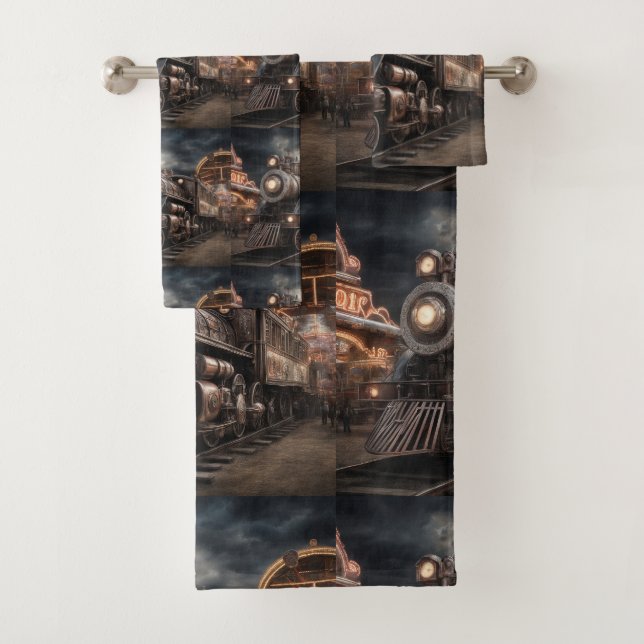 Train Locomotive Steam Engine Boys Towel Set (Insitu)