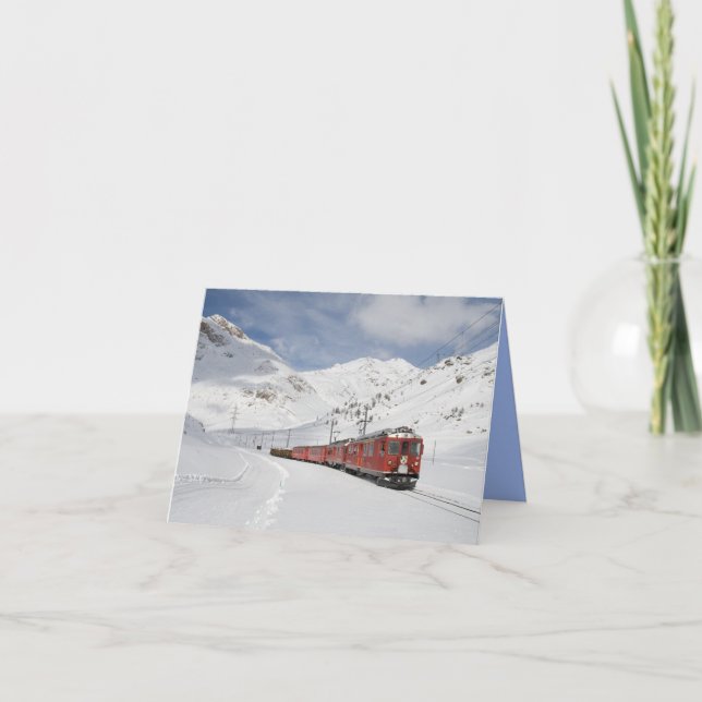 Train Locomotive Winter Mountains Photo Note Card (Front)