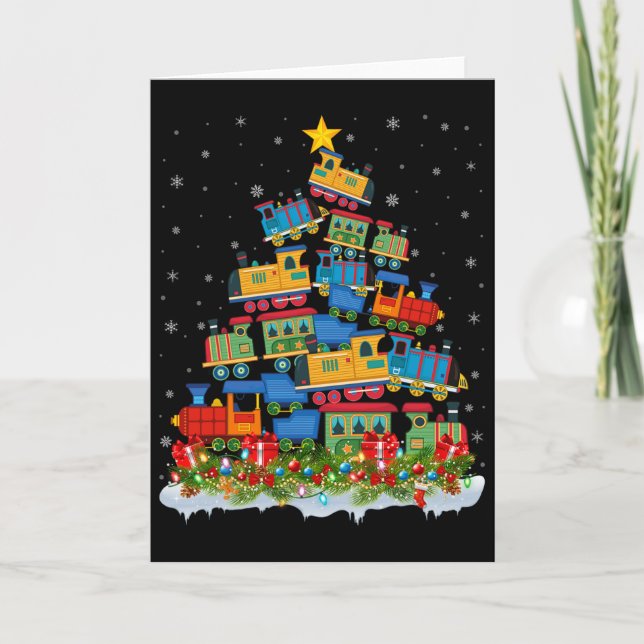 Train Lover Xmas Tree Santa Christmas Train  Card (Front)