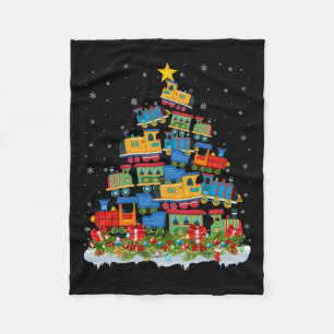 Train Lover Xmas Tree Santa Christmas Train Fleece Blanket