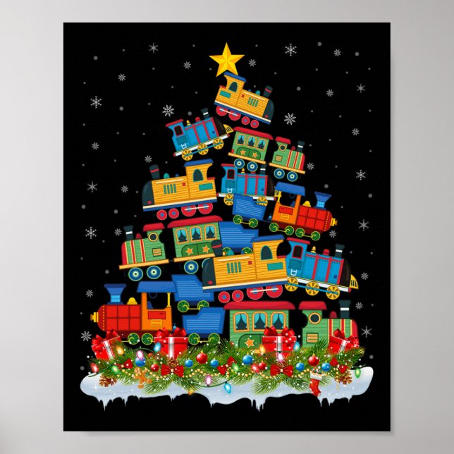 Train Lover Xmas Tree Santa Christmas Train  Poster (Front)