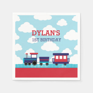 Train Napkins (Navy & Red) - Boys Kids Birthday
