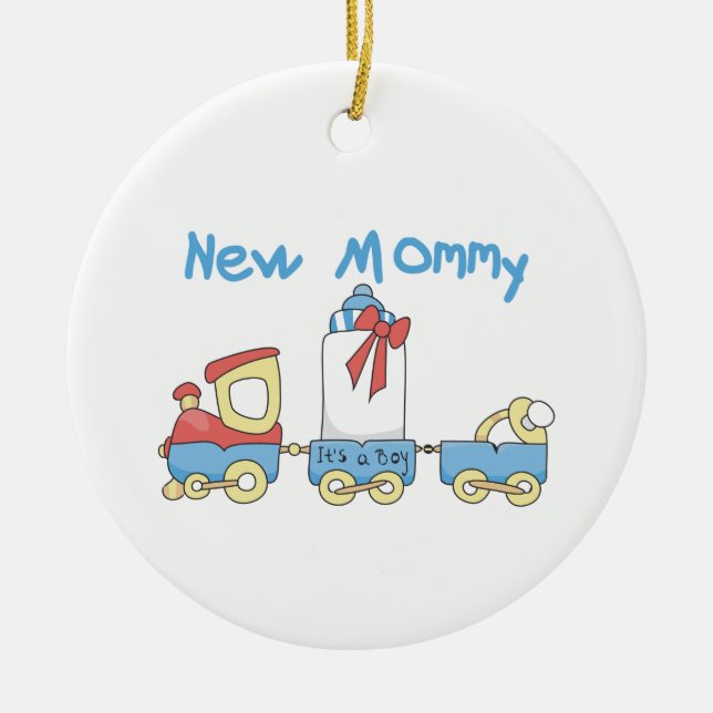 Train New Mummy It's a Boy Gifts Ceramic Tree Decoration (Front)