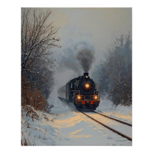 Train on a Snowy Day Poster