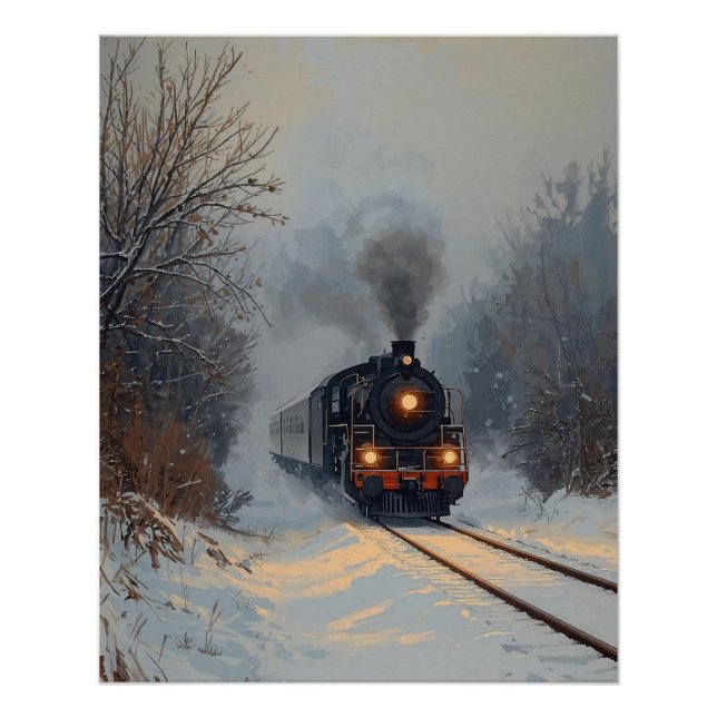 Train on a Snowy Day Poster (Front)