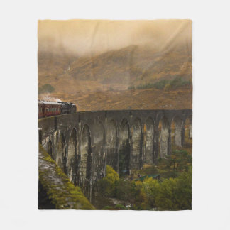 TRAIN ON RAILWAY AT DAYTIME FLEECE BLANKET