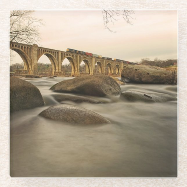 Train over James River Glass Coaster (Front)