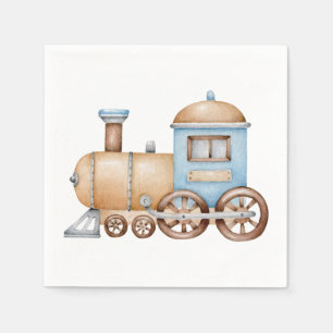 Train Paper Napkins, Locomotive Birthday Party Napkin
