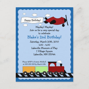 Train & Plane 4x5 cute boy birthday invitation