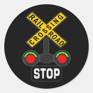 Train Railroad Crossing Lights Funny Traffic Signs Classic Round Sticker