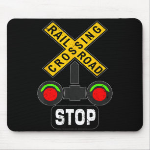 Train Railroad Crossing Lights Funny Traffic Signs Mouse Pad